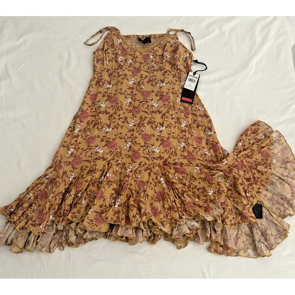 Rock & Roll Denim Flower Print Mini Dress XS Boho Festival MSRP $62 NWT